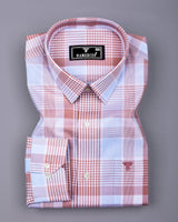 Pozos Peach With Blue Check Formal Cotton Shirt