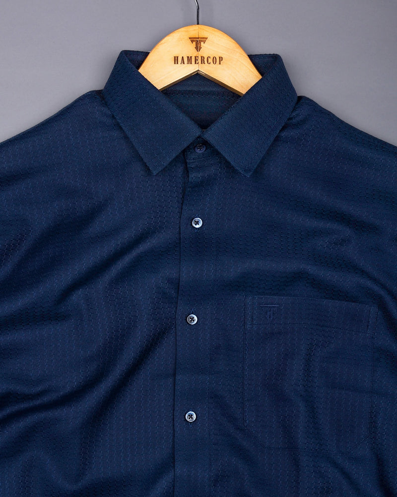 Coxen Navyblue Dobby Texture Cotton Shirt