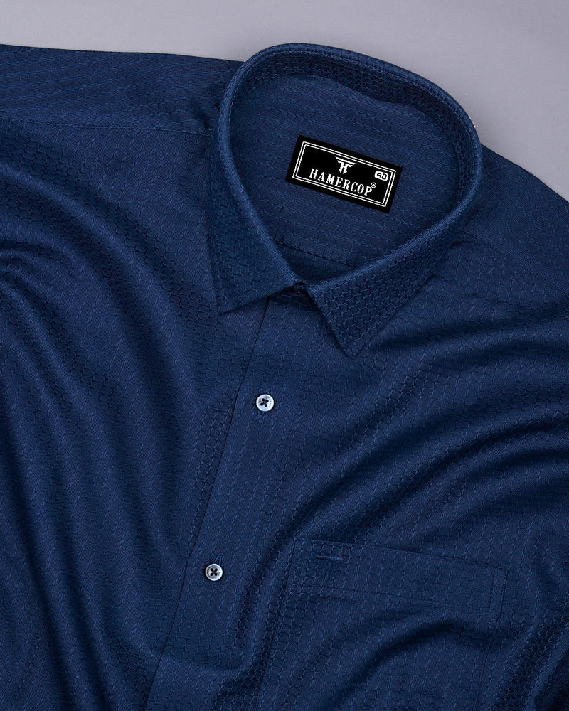 Coxen Navyblue Dobby Texture Cotton Shirt