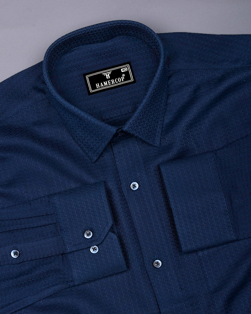 Coxen Navyblue Dobby Texture Cotton Shirt