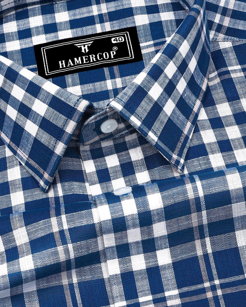 Ingrid Blue With White Check Linen Cotton Shirt