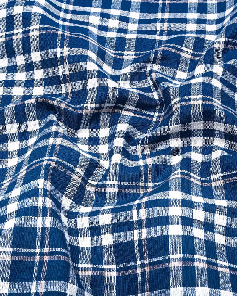 Ingrid Blue With White Check Linen Cotton Shirt
