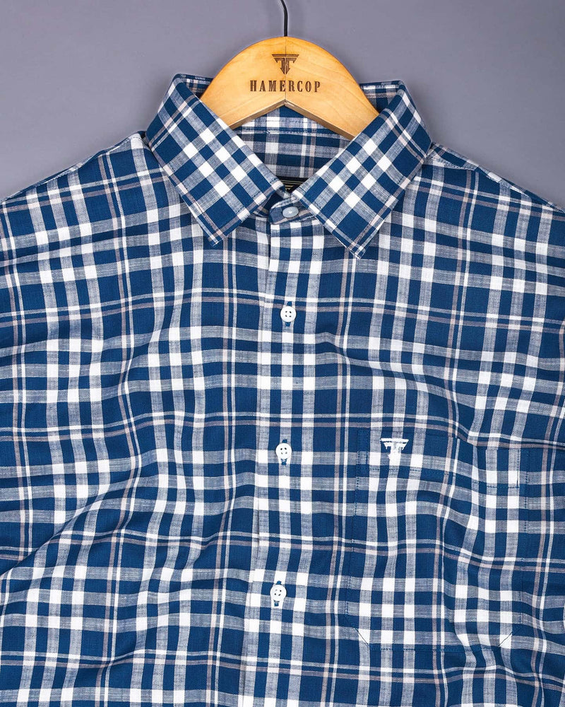 Ingrid Blue With White Check Linen Cotton Shirt