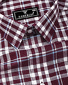 Ingrid Maroon With White Check Linen Cotton Shirt