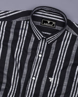 Ormani Black With White Dobby Stripe Cotton Shirt