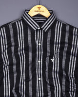 Ormani Black With White Dobby Stripe Cotton Shirt