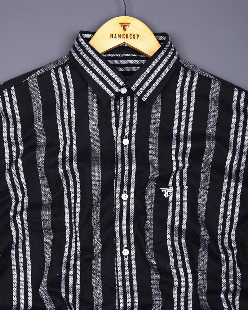 Ormani Black With White Dobby Stripe Cotton Shirt