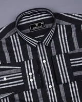 Ormani Black With White Dobby Stripe Cotton Shirt