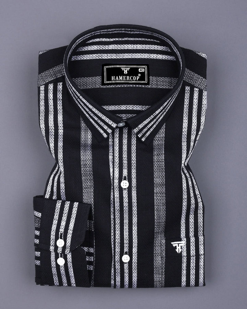 Ormani Black With White Dobby Stripe Cotton Shirt