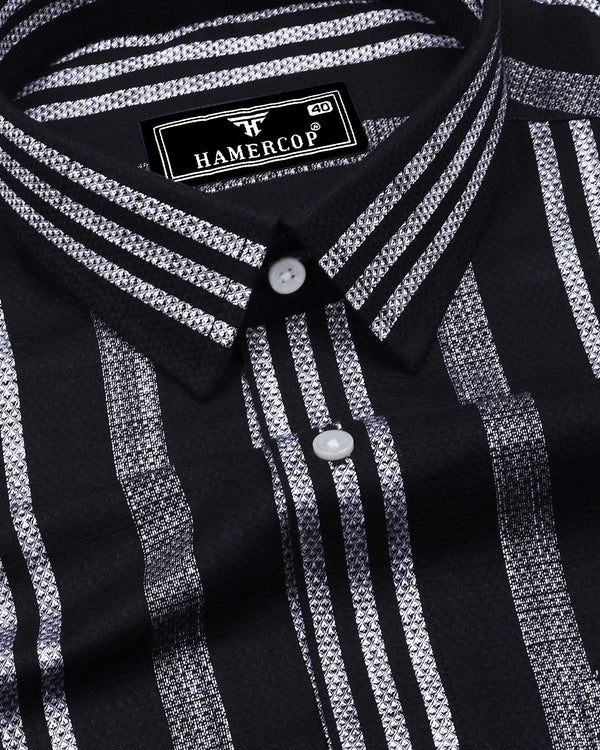 Ormani Black With White Dobby Stripe Cotton Shirt