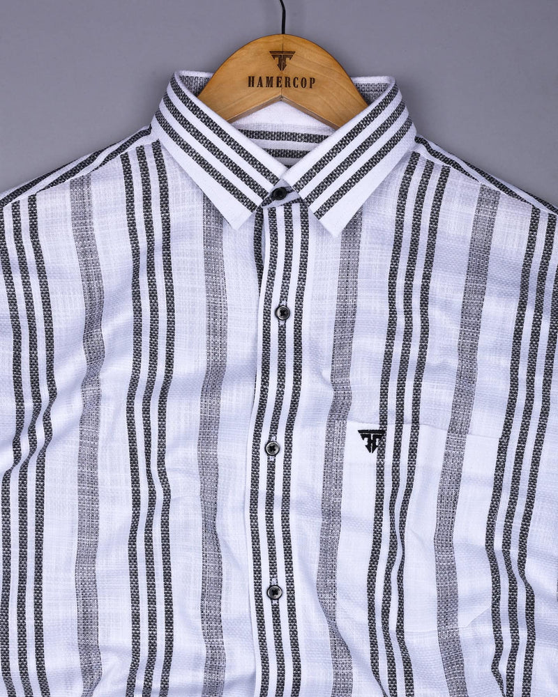 Ormani White With Black Dobby Stripe Cotton Shirt