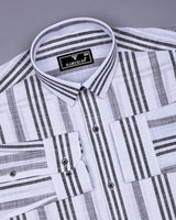 Ormani White With Black Dobby Stripe Cotton Shirt