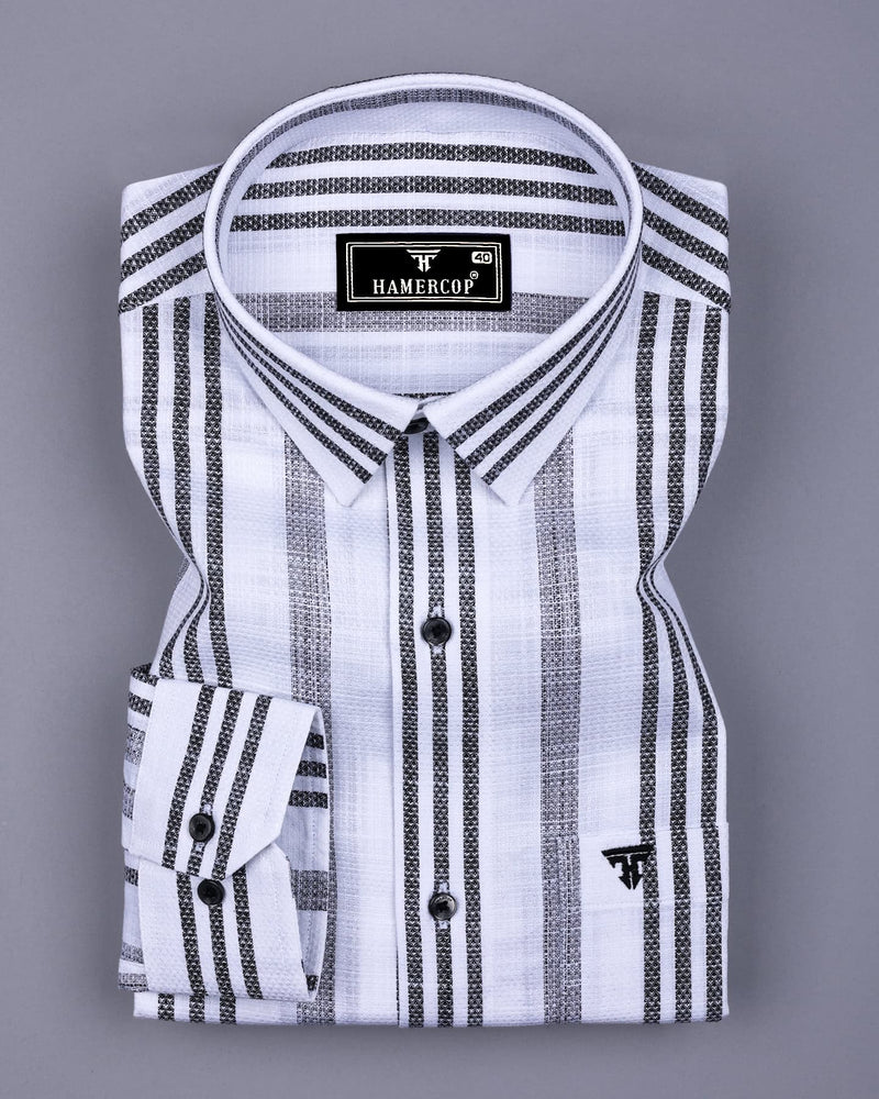 Ormani White With Black Dobby Stripe Cotton Shirt