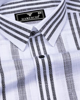 Ormani White With Black Dobby Stripe Cotton Shirt