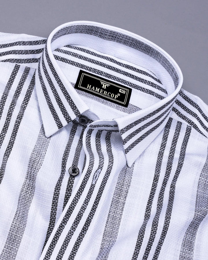 Ormani White With Black Dobby Stripe Cotton Shirt