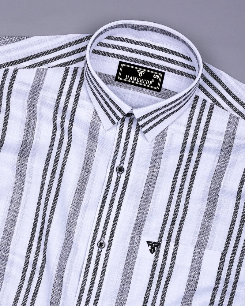 Ormani White With Black Dobby Stripe Cotton Shirt