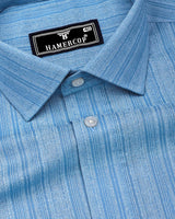 Fermoy Blue With White Printed Linen Cotton Shirt