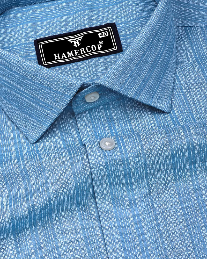 Fermoy Blue With White Printed Linen Cotton Shirt