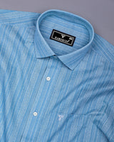 Fermoy Blue With White Printed Linen Cotton Shirt