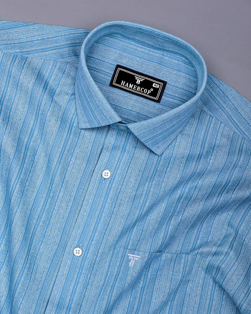 Fermoy Blue With White Printed Linen Cotton Shirt