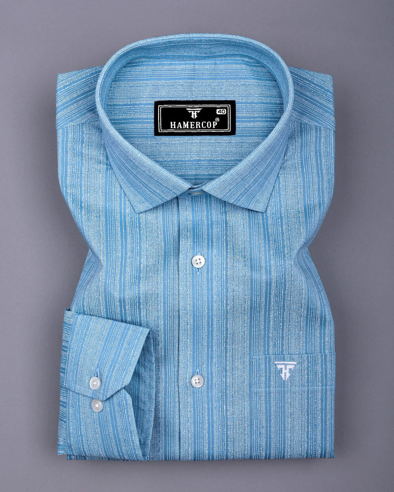 Fermoy Blue With White Printed Linen Cotton Shirt