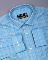 Fermoy Blue With White Printed Linen Cotton Shirt
