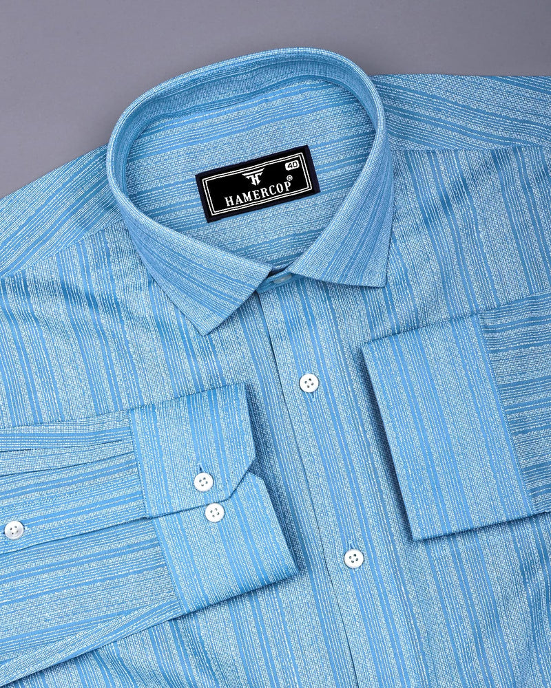 Fermoy Blue With White Printed Linen Cotton Shirt