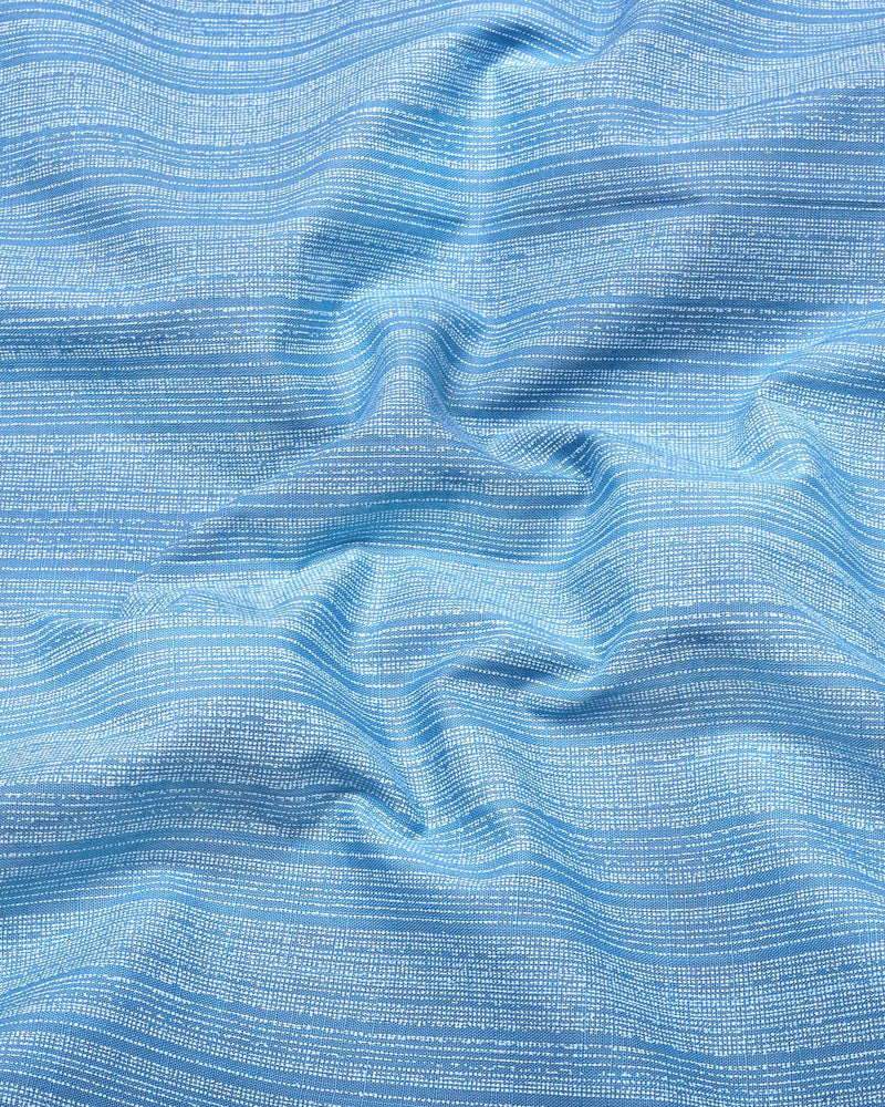 Fermoy Blue With White Printed Linen Cotton Shirt