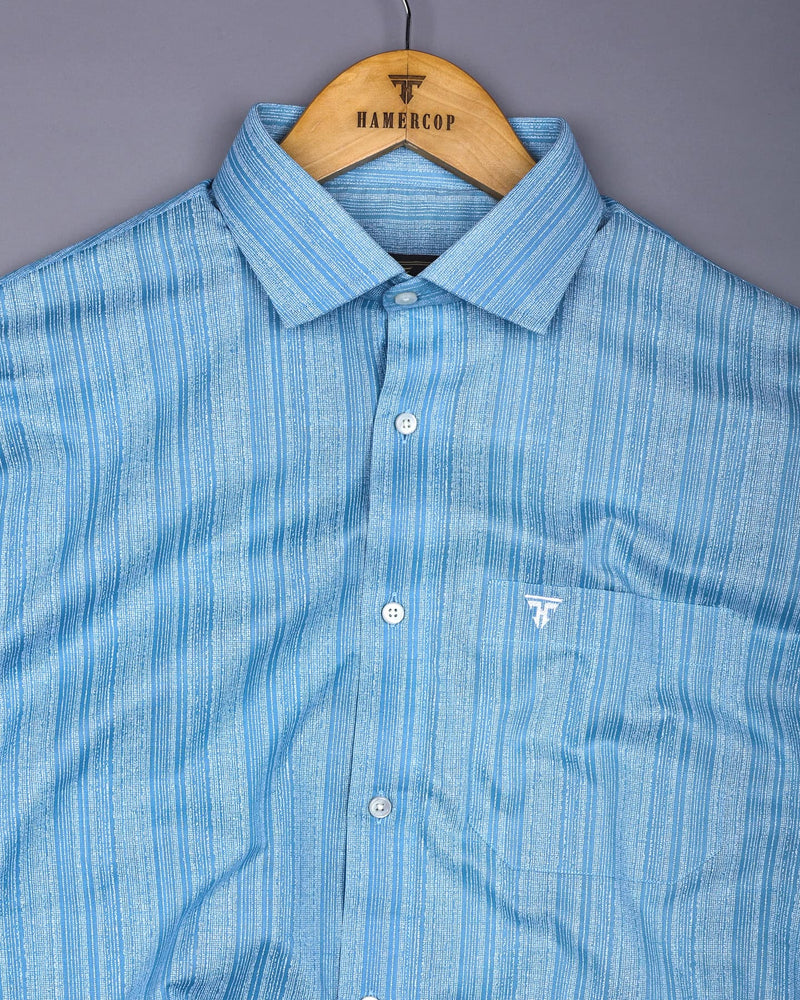 Fermoy Blue With White Printed Linen Cotton Shirt
