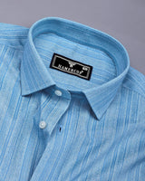 Fermoy Blue With White Printed Linen Cotton Shirt