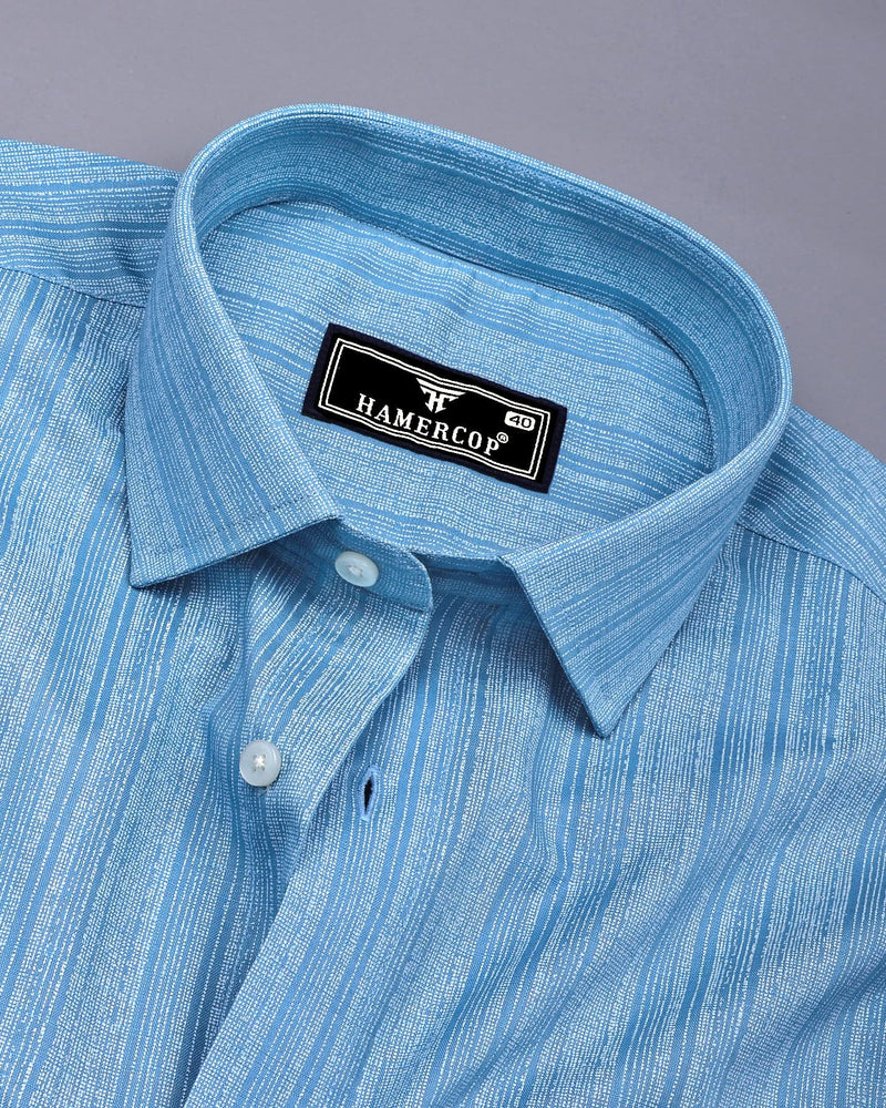 Fermoy Blue With White Printed Linen Cotton Shirt