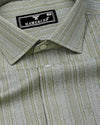 Fermoy Green With White Printed Linen Cotton Shirt