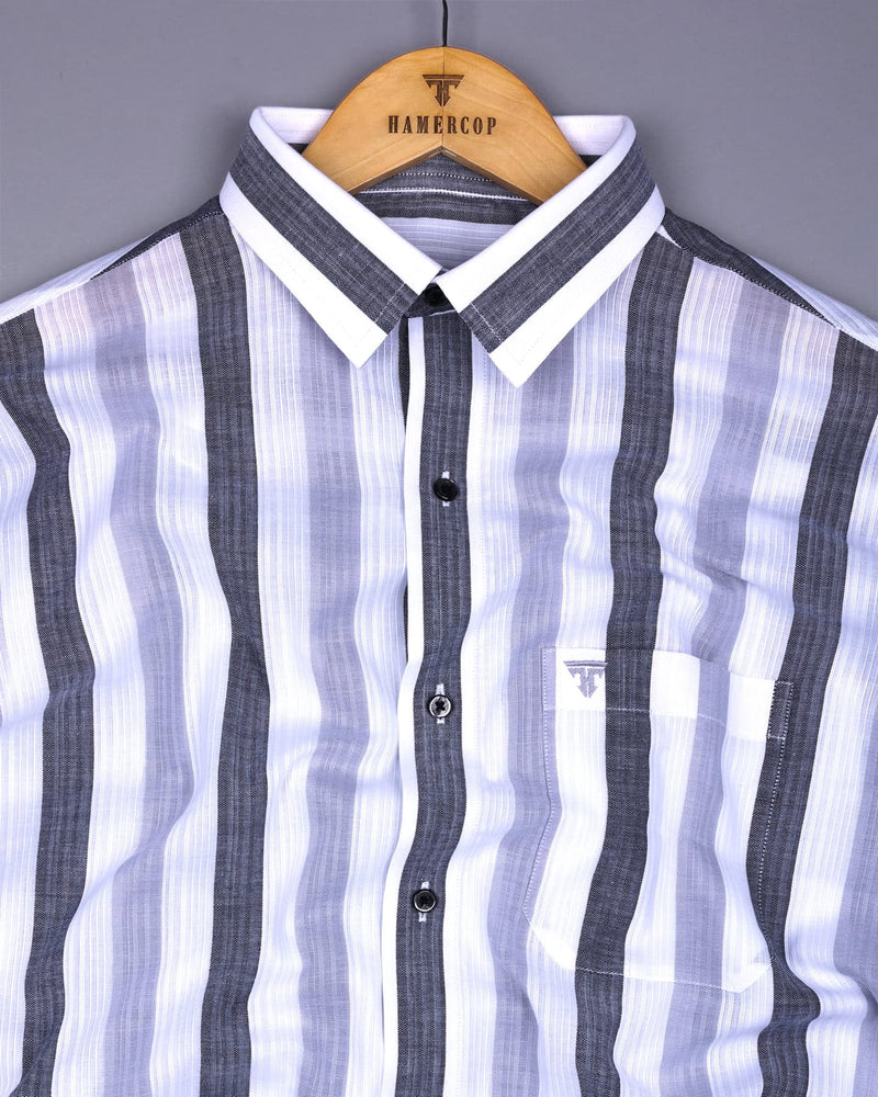 Tarpon Gray With White Broad Stripe Linen Cotton Shirt