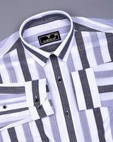 Tarpon Gray With White Broad Stripe Linen Cotton Shirt