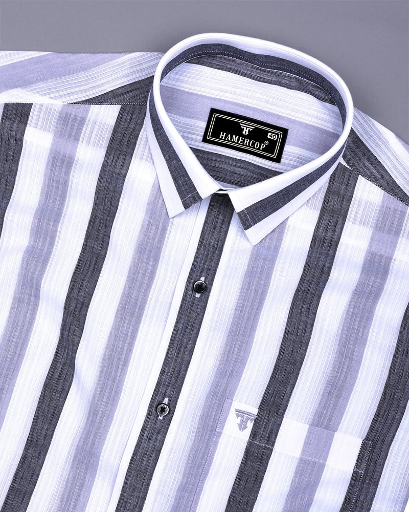 Tarpon Gray With White Broad Stripe Linen Cotton Shirt