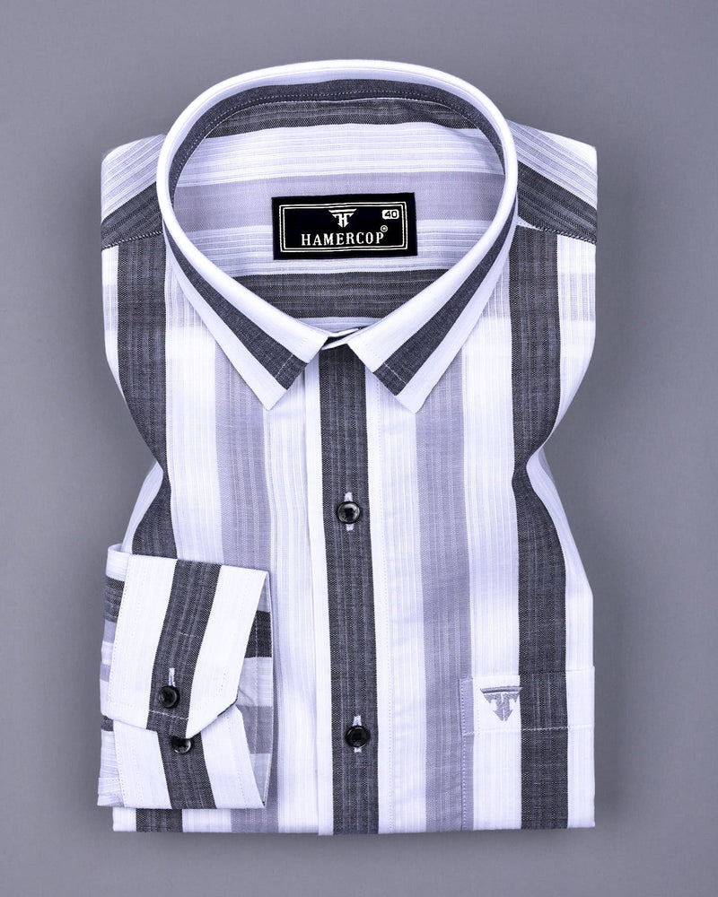 Tarpon Gray With White Broad Stripe Linen Cotton Shirt