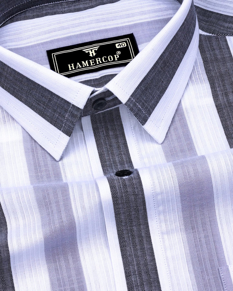 Tarpon Gray With White Broad Stripe Linen Cotton Shirt