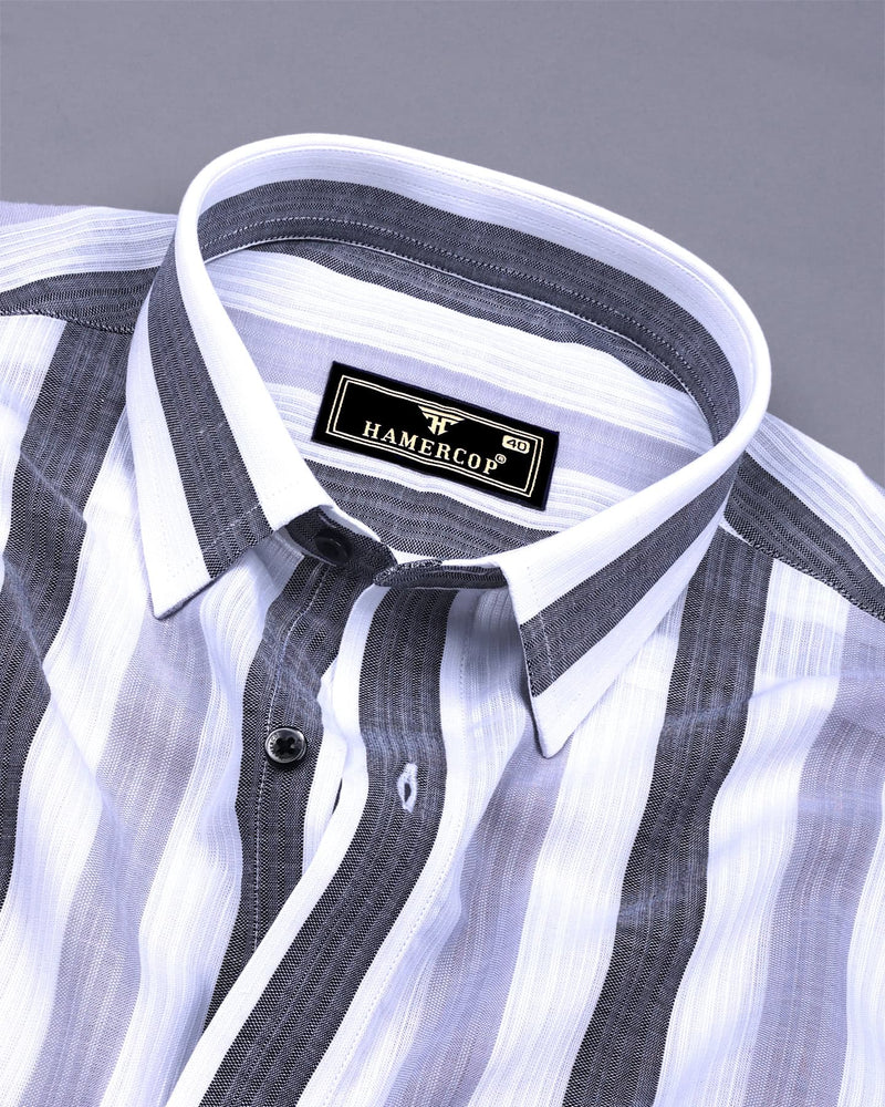 Tarpon Gray With White Broad Stripe Linen Cotton Shirt