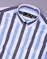 Tarpon Blue With White Broad Stripe Linen Cotton Shirt