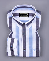 Tarpon Blue With White Broad Stripe Linen Cotton Shirt