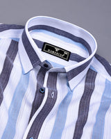 Tarpon Blue With White Broad Stripe Linen Cotton Shirt