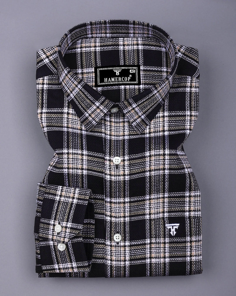Kermen Black With White Waffle Dobby Check Shirt
