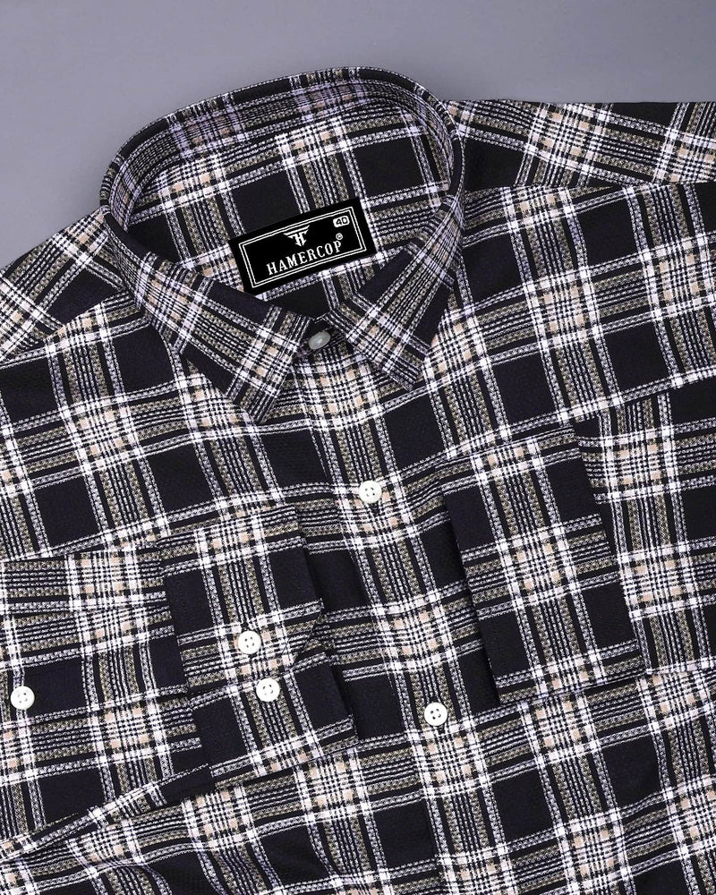 Kermen Black With White Waffle Dobby Check Shirt
