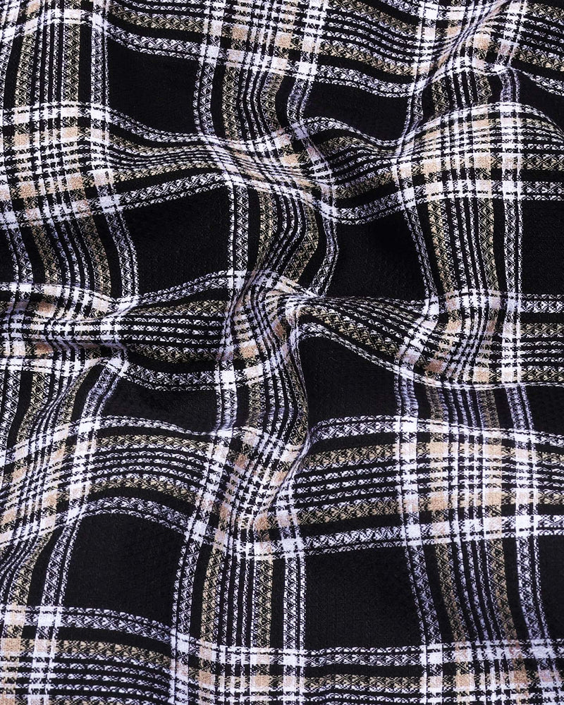 Kermen Black With White Waffle Dobby Check Shirt