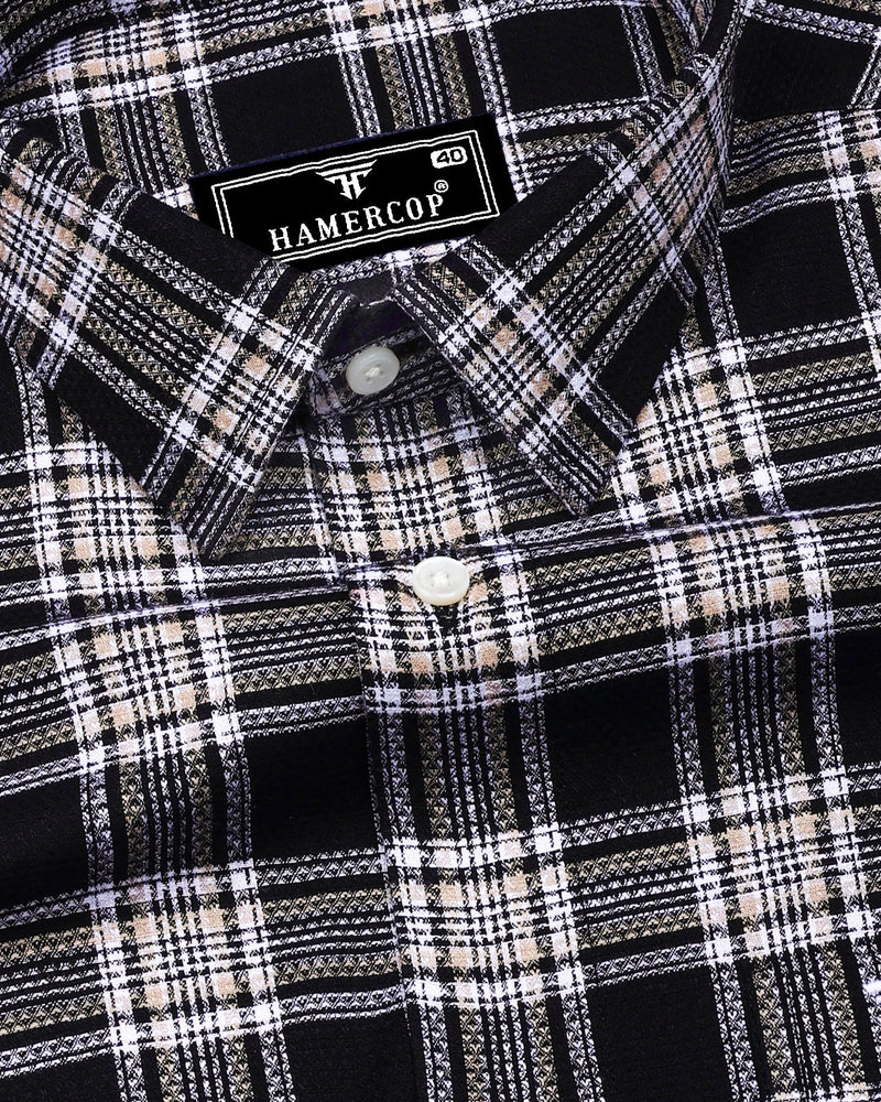 Kermen Black With White Waffle Dobby Check Shirt