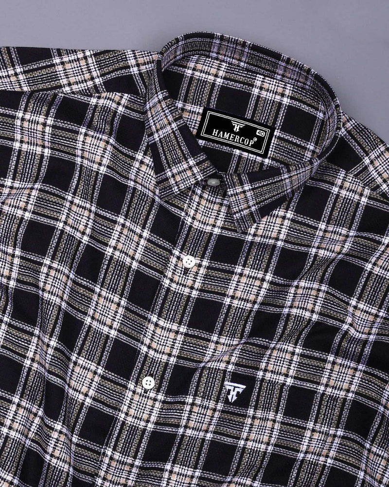 Kermen Black With White Waffle Dobby Check Shirt