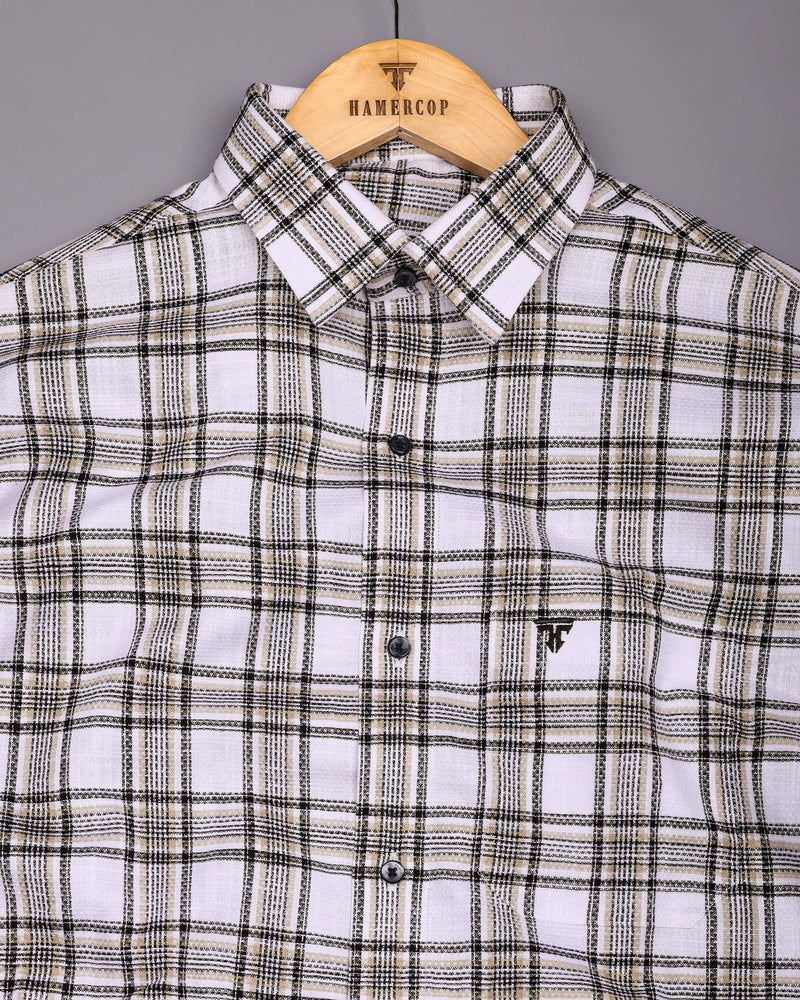 Kermen White With Black Waffle Dobby Check Shirt