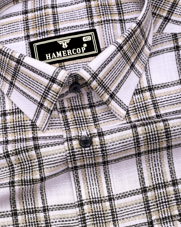 Kermen White With Black Waffle Dobby Check Shirt