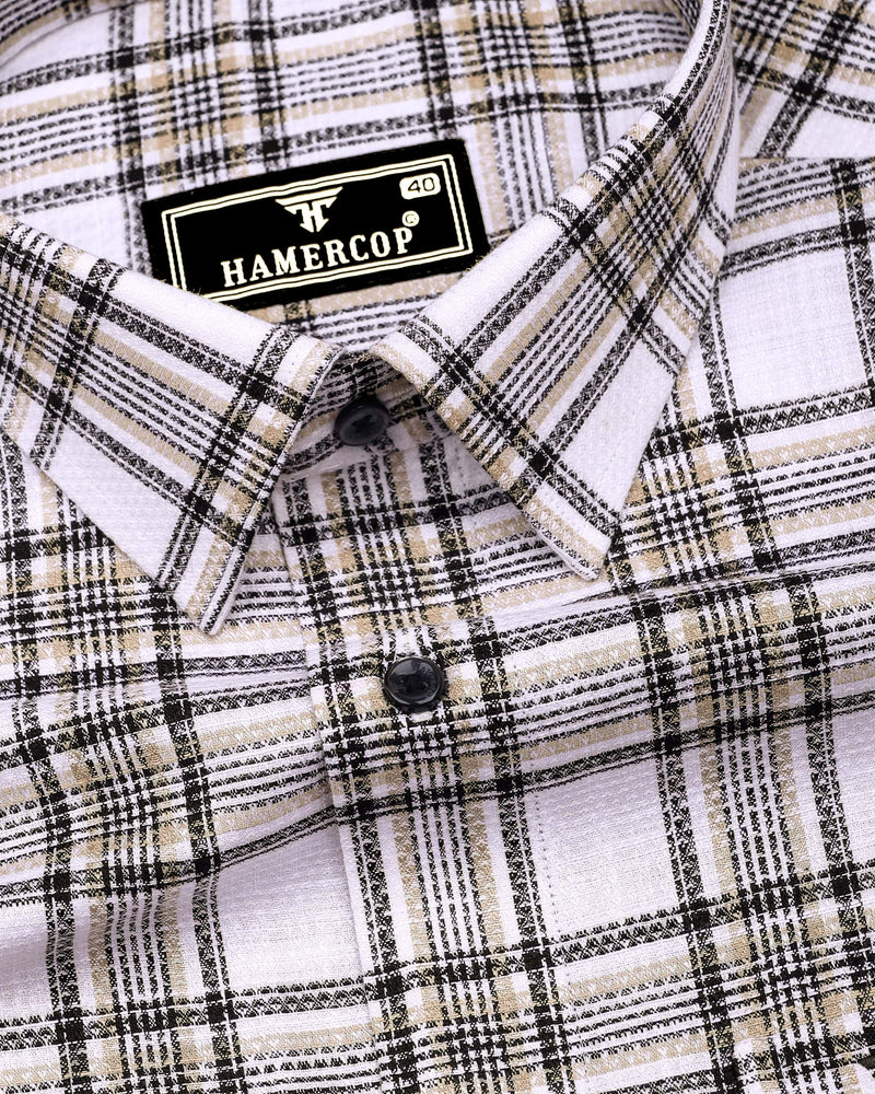 Kermen White With Black Waffle Dobby Check Shirt