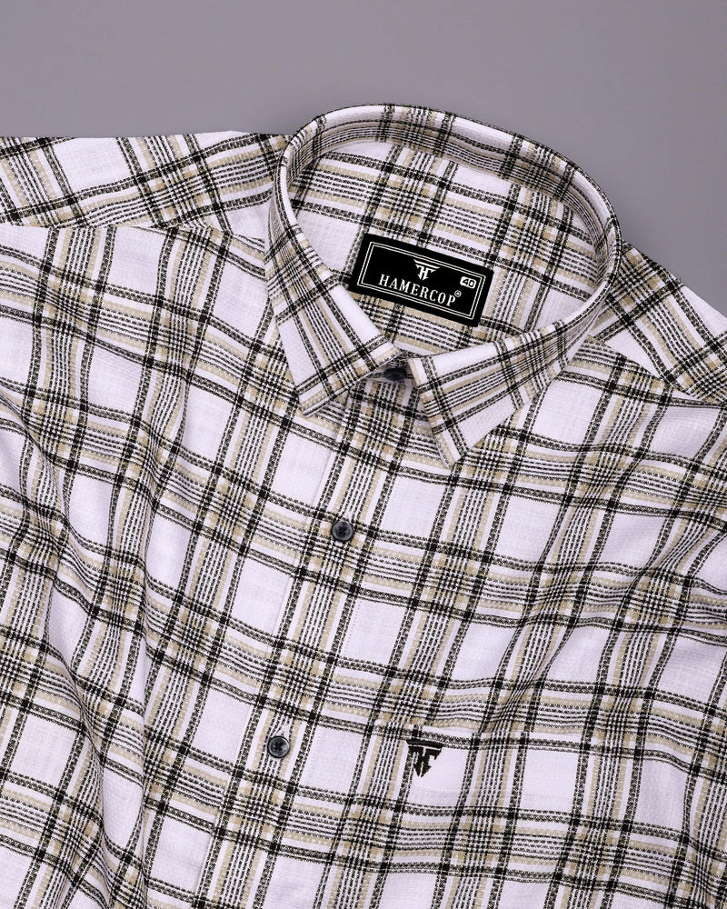 Kermen White With Black Waffle Dobby Check Shirt
